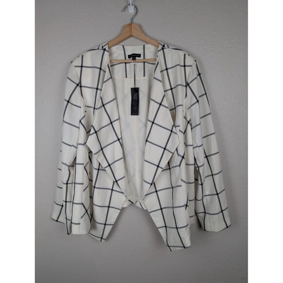 Lane Bryant Blazer Womens 28 White Black Windowpane Open Front Draped Mb - Picture 1 of 9